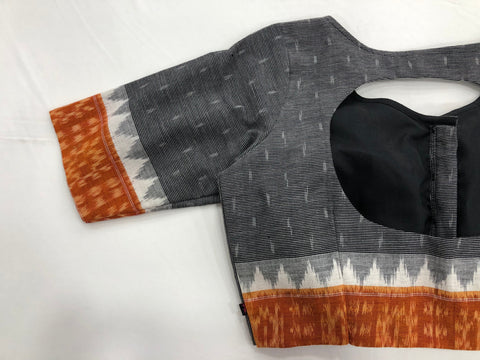 Grey/Orange Temple border Ikat Blouse