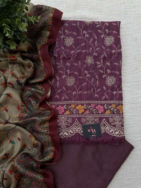 Emb ghicha silk suit material