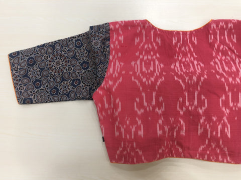 Pink ikat/blue ajrakh cotton blouse