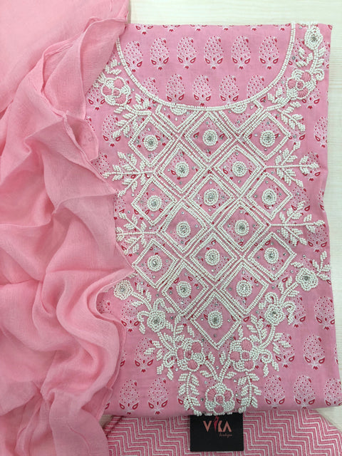 Pink printed cotton salwar material