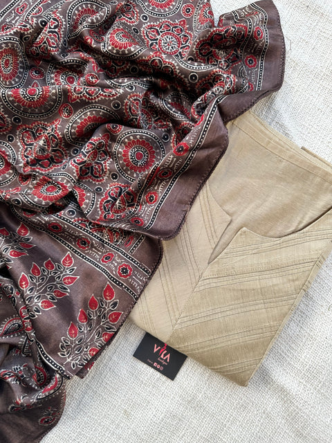 Ajrakh Modal Stole with pintuck top material