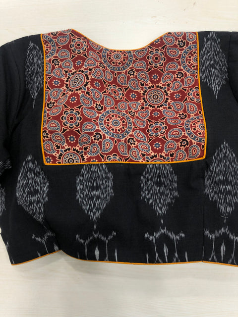 Black ikat patch work blouse