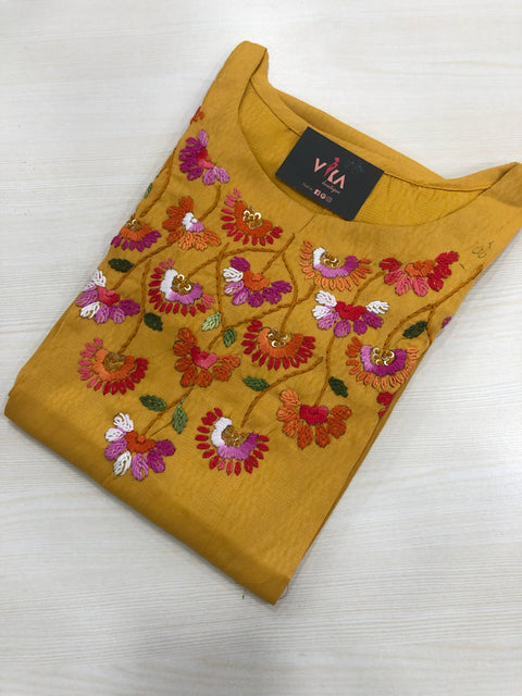 Hand embroidered Rayon Kurti - Musturd