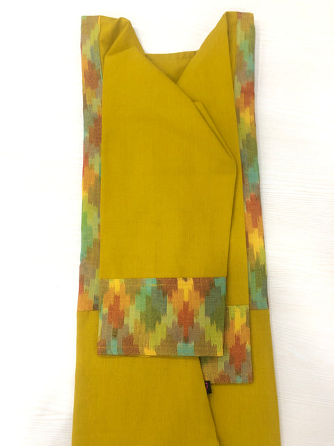 Ikat patch plain cotton kurti - yellow