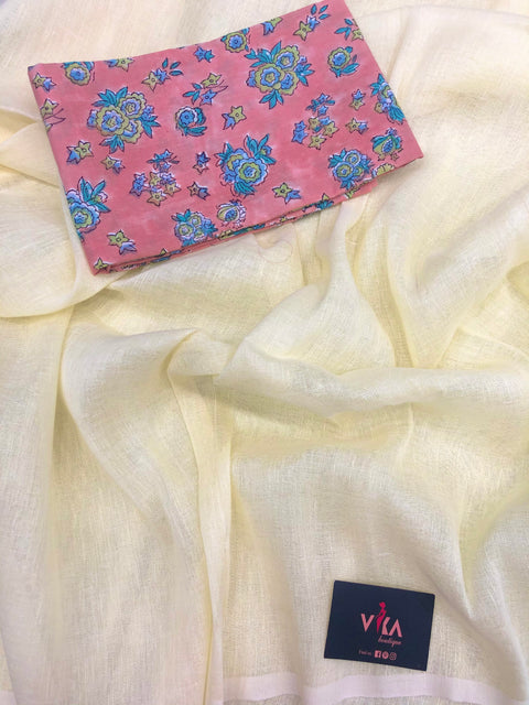 Linen saree with Bagru blouse