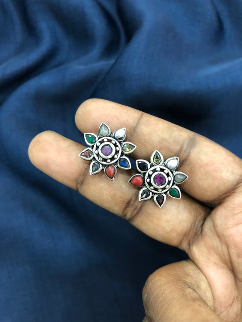 925 pure silver navratna earring