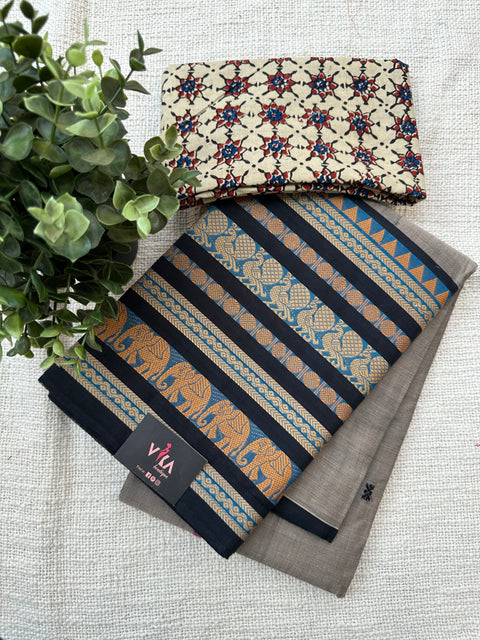 Handloom cotton saree with blouse pc