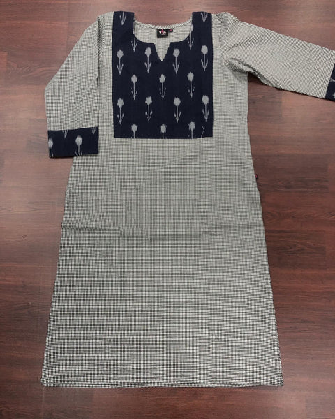 Ikat patch checked cotton kurti - checked